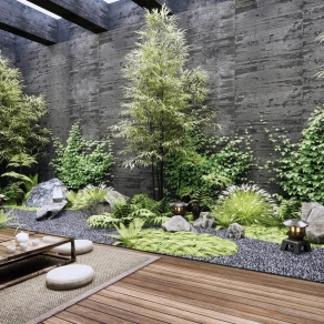 新中式庭院景观3D模型下载